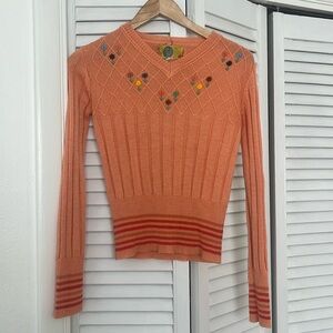 Vintage Floral Embroidered Sweater